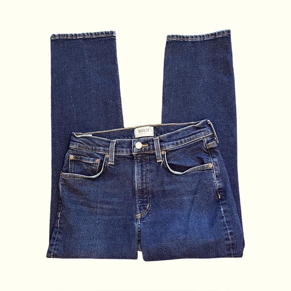 Agolde Kye Mid Rise Straight Ankle Crop Medium Dark Blue Denim Jeans Size 27 - Picture 4 of 11